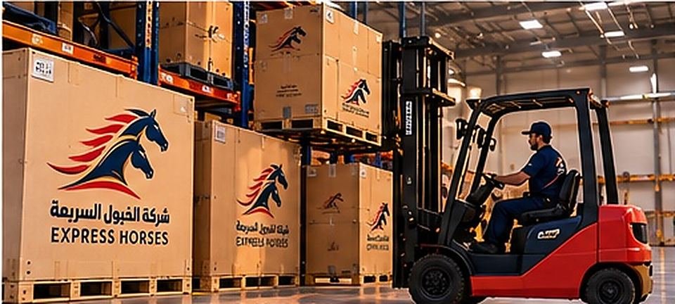 رافعة شوكية داخل مستودع الخيول السريعة