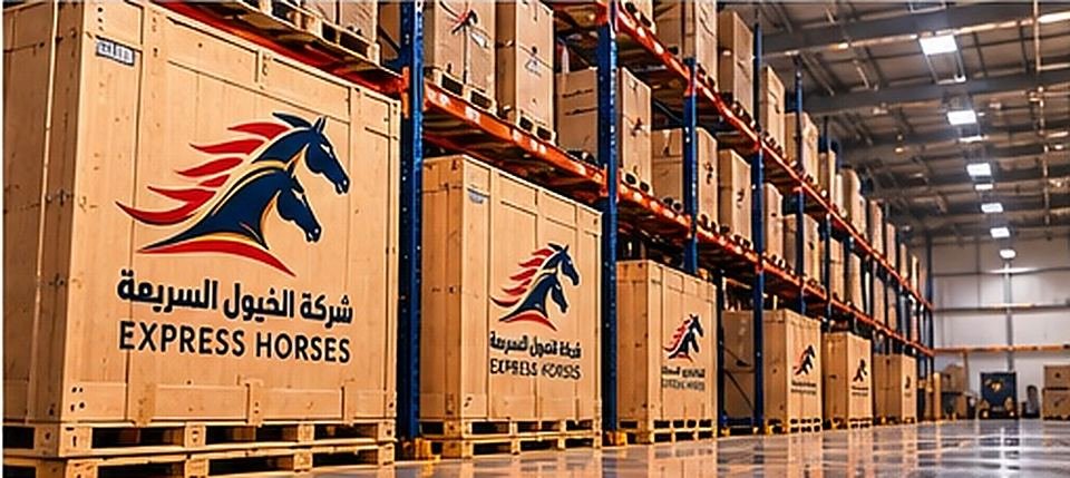 رفوف تخزين مرتبة في مستودع الخيول السريعة